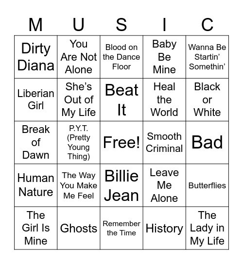 Music Bingo Card