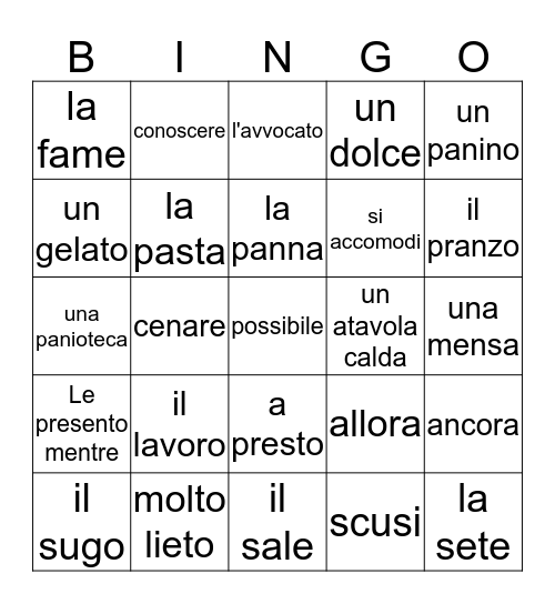 Capitolo 2 Bingo Card