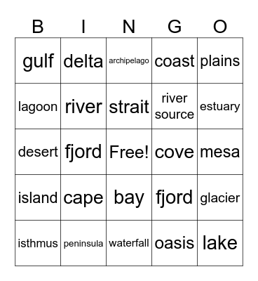 Landforms Bingo Card