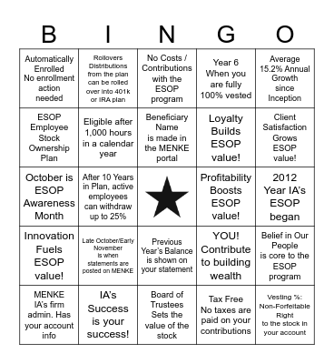 ESOP DAY Bingo Card
