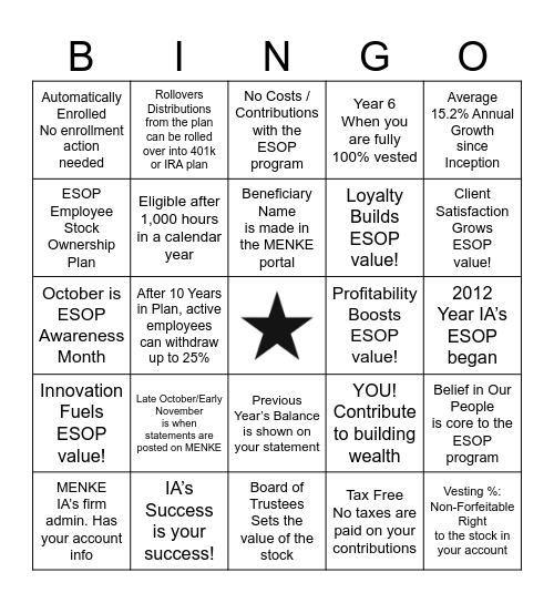 ESOP DAY Bingo Card