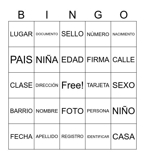EL DOCUMENTO DE IDENTIDAD Bingo Card