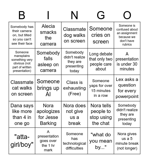 Classroom Management Prez Bingo Card