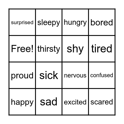 Feelings Bingo Card
