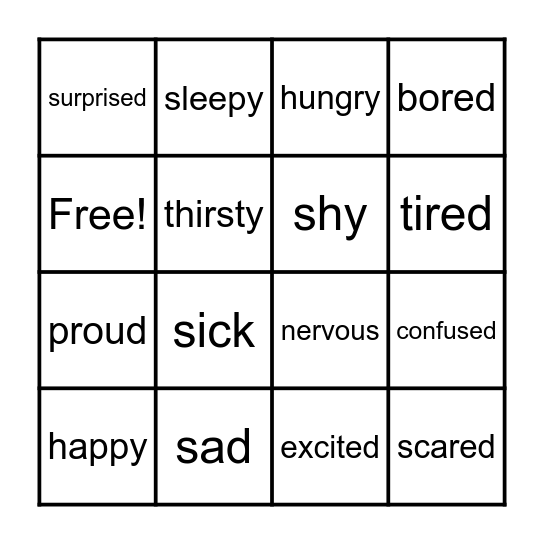 Feelings Bingo Card