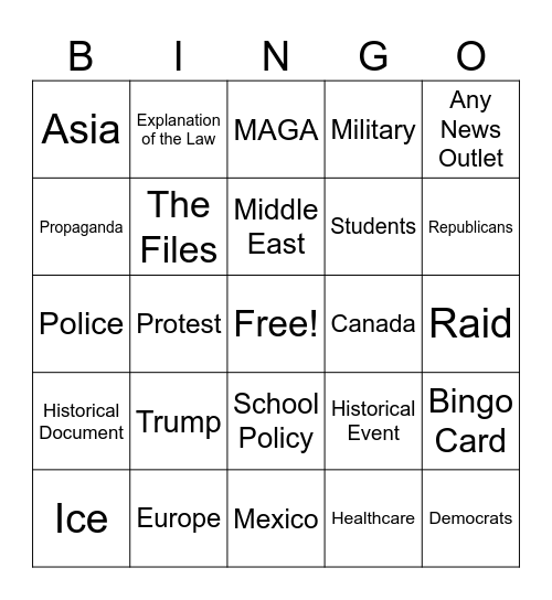 Lunch Room Bingo Card