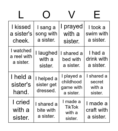 Fall in LOVE with Sisterhood Retreat 2025 Bingo Card