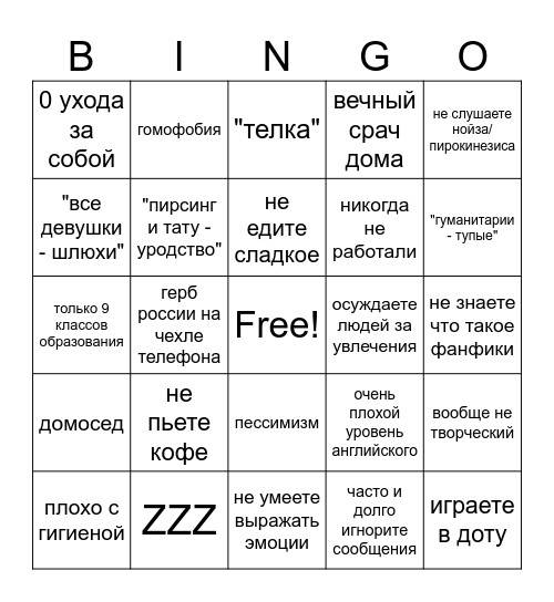 бинго что нам будет сложно общаться Bingo Card