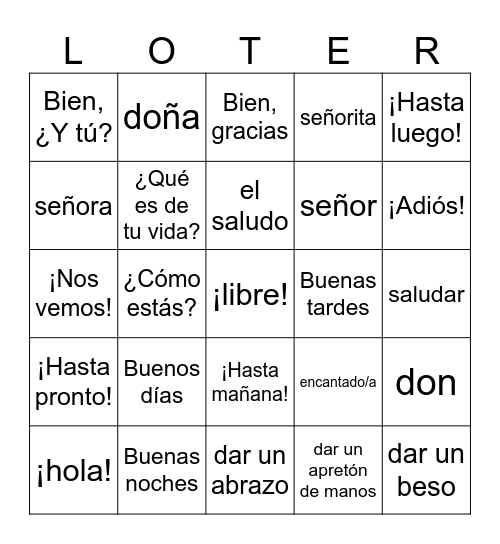 Los Saludos y Despedidas (Reporteros) Bingo Card