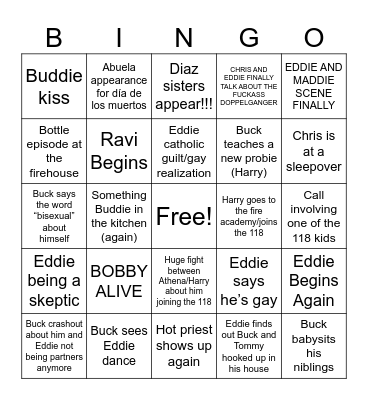 911 Season 9 Bingo Card