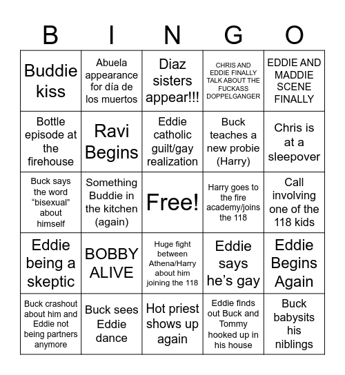 911 Season 9 Bingo Card