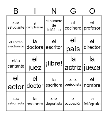 Reporteros Unit 1 Lección 1 Bingo Card