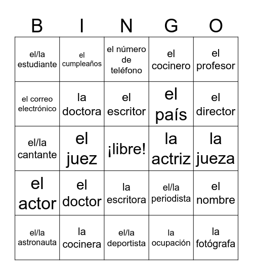 Reporteros Unit 1 Lección 1 Bingo Card