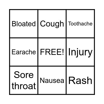 Health Problems Bingo Card