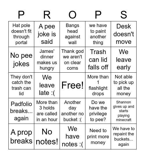 URINETOWN BINGO Card