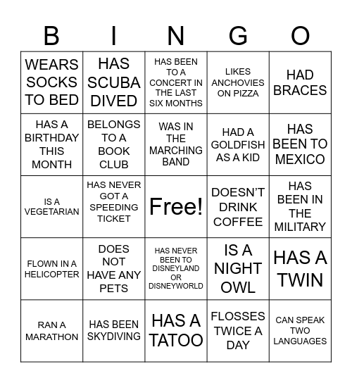 WRT BINGO Card