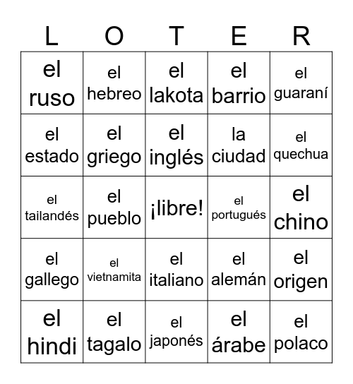 Reporteros Unit 1 Lección 2 - Idiomas Bingo Card