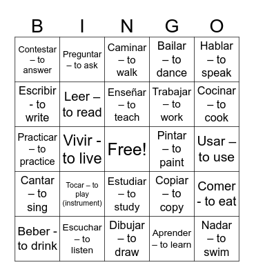 REGULAR VERBS BINGO Card