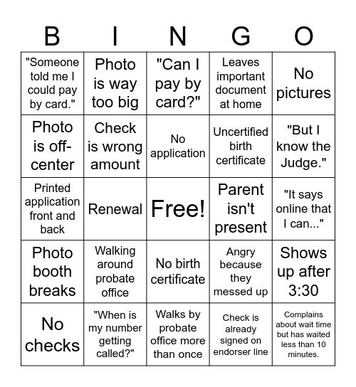 Passport Bingo Card