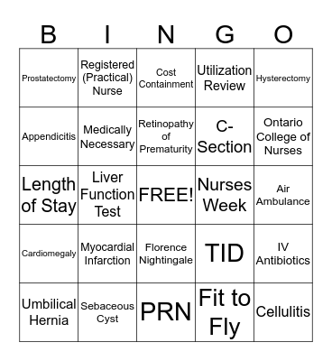 Nurses Week BINGO Card