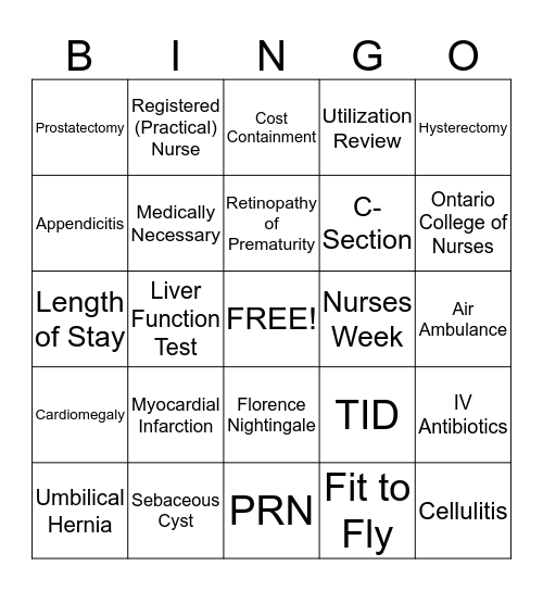 Nurses Week BINGO Card