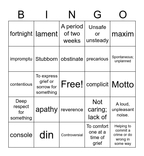 Untitled Bingo Card