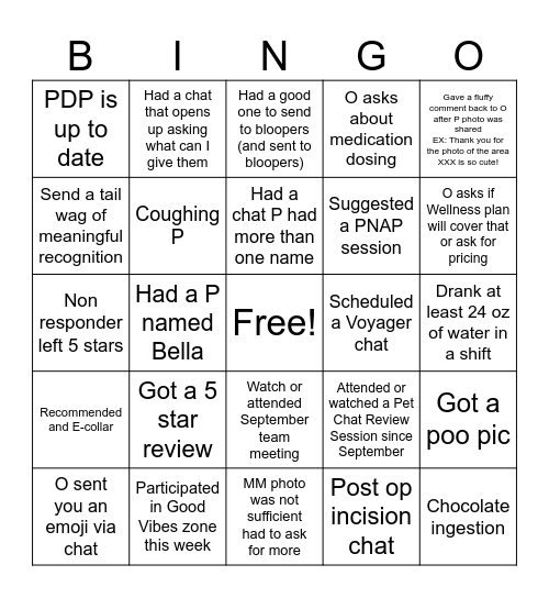 Vet Tech Week Bingo Card