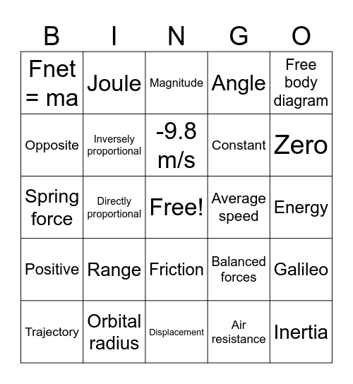 1st Quarter BINGO Card