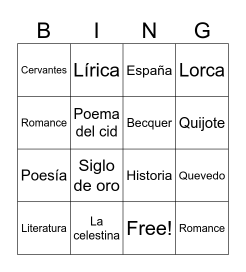Literatura Española Bingo Card