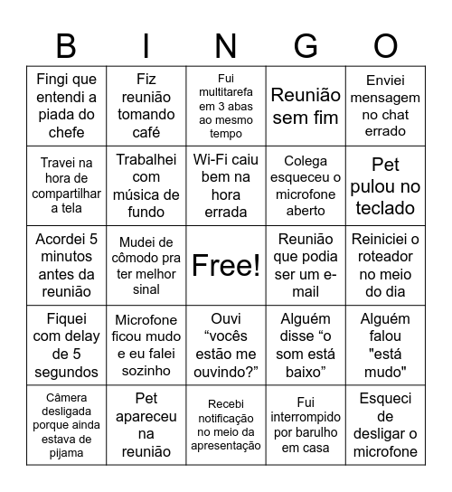BINGO DO HOME OFFICE - REQ LEG VAR Bingo Card