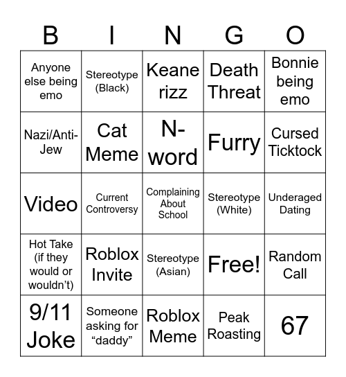 GC Blackout Bingo Card