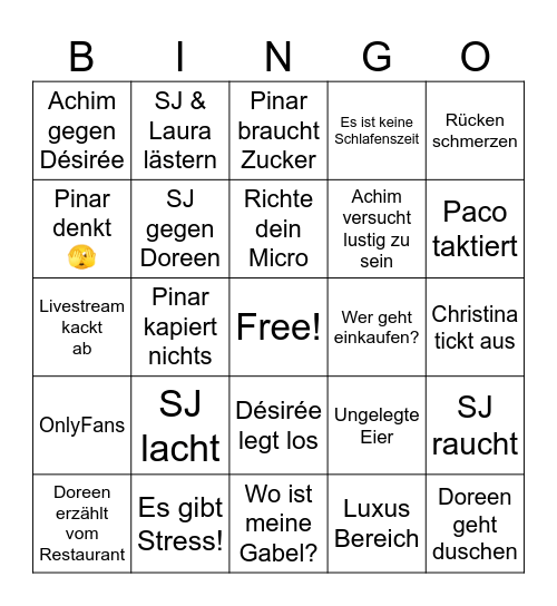 Promi Big Brother Bingo Card