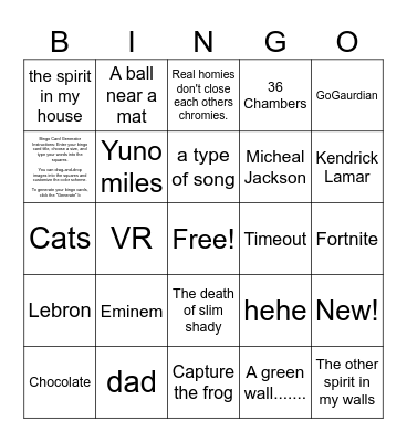 Fitness Vocabulary 1 and 2 Bingo Card