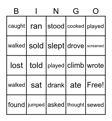 Irregular Verbs Bingo Card
