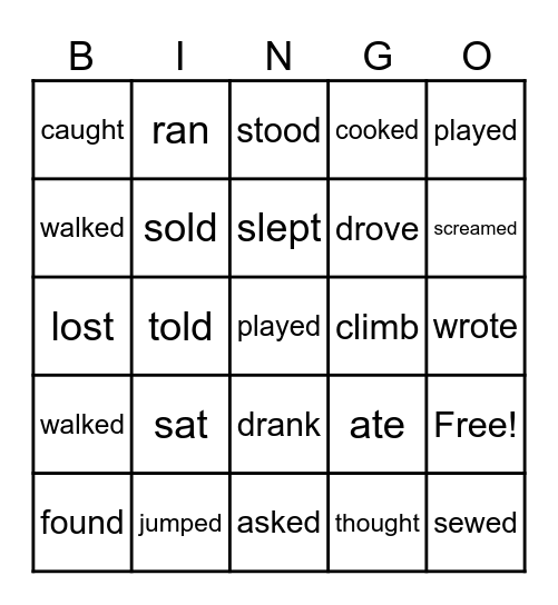 Irregular Verbs Bingo Card