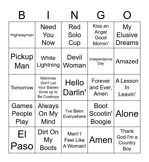 Five-0-Five Music Bingo - Country Through The Ages 1 Bingo Card