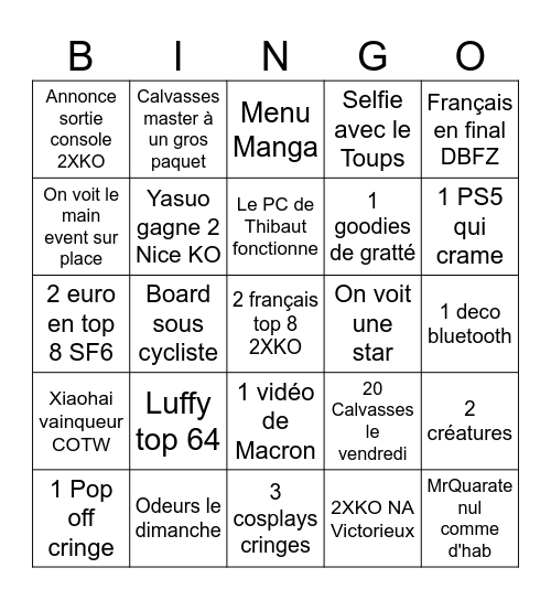 EVO FRANCE 2025 Bingo Card