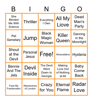 MUSIC BINGO at the Ann Arbor Eagles! 70s and 80s Halloween High School Dance! 🎸🎃👻 Bingo Card
