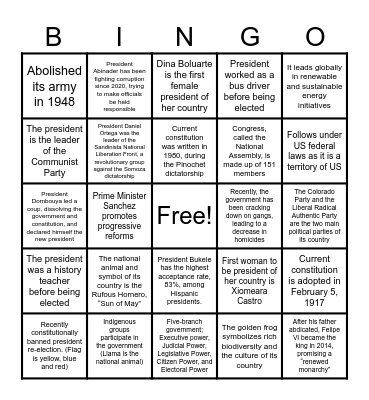 Guess the Hispanic Country! Bingo Card