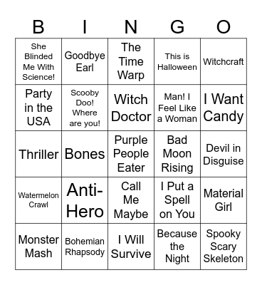 Music Bingo Card