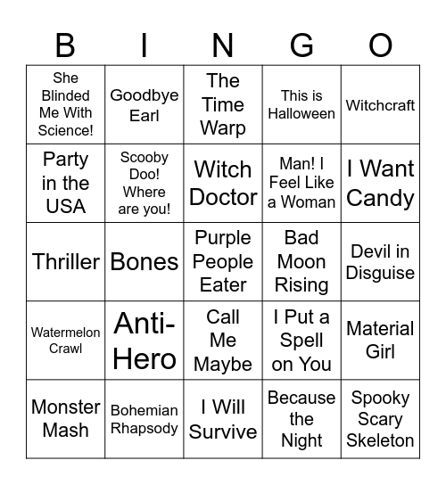 Music Bingo Card