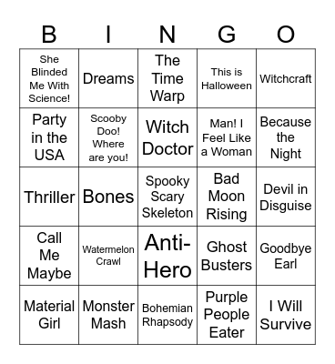 Music Bingo Card