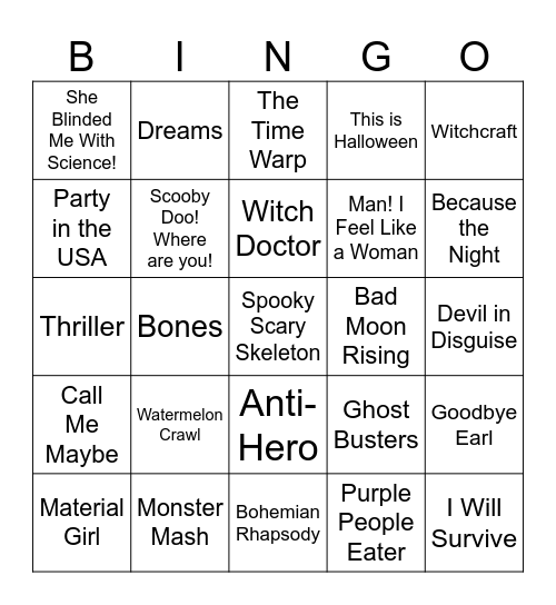 Music Bingo Card