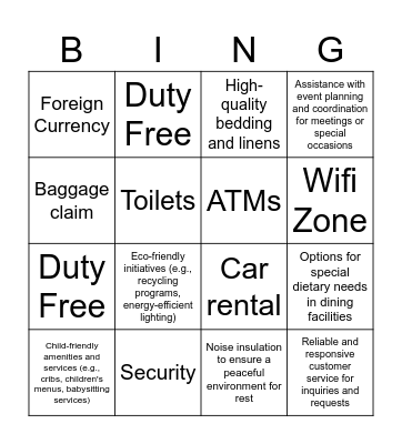 Facilities and Services Bingo Card