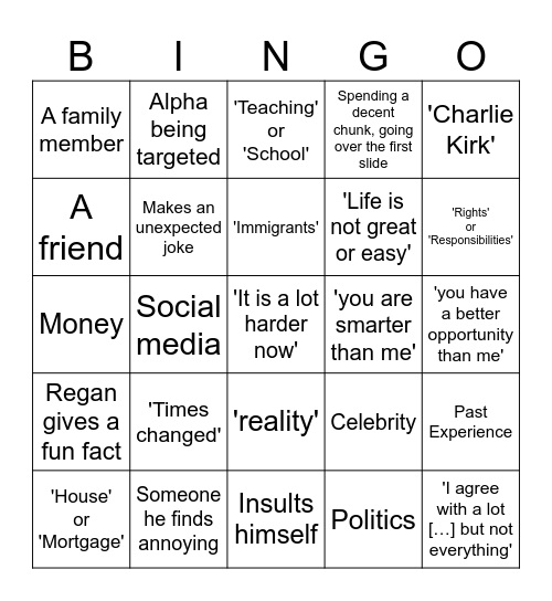 RSHE Bingo Card