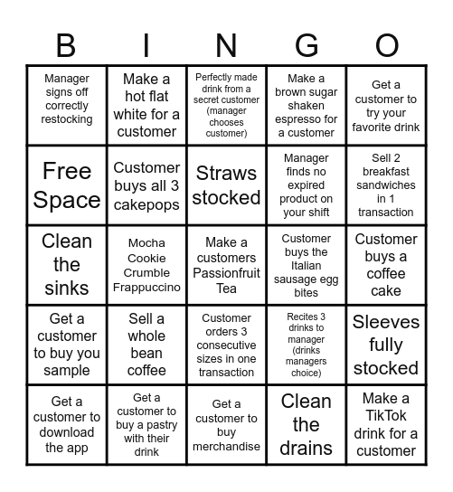 STARBUCKS Bingo Card