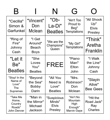 Spooky Musical Bingo Card