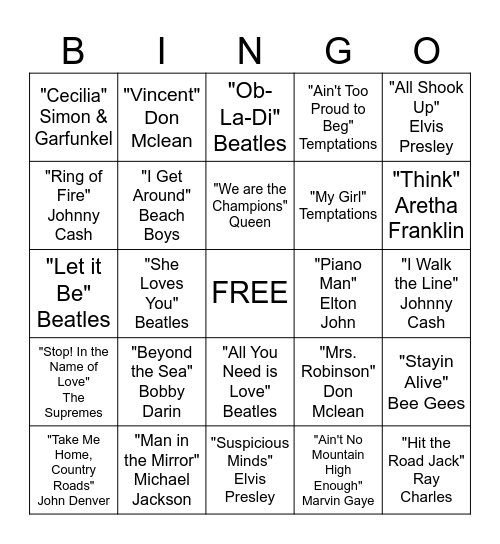 Spooky Musical Bingo Card