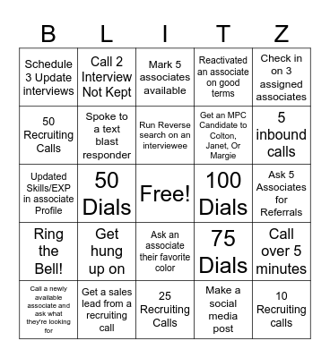 Recruiting Blitz Bingo Card