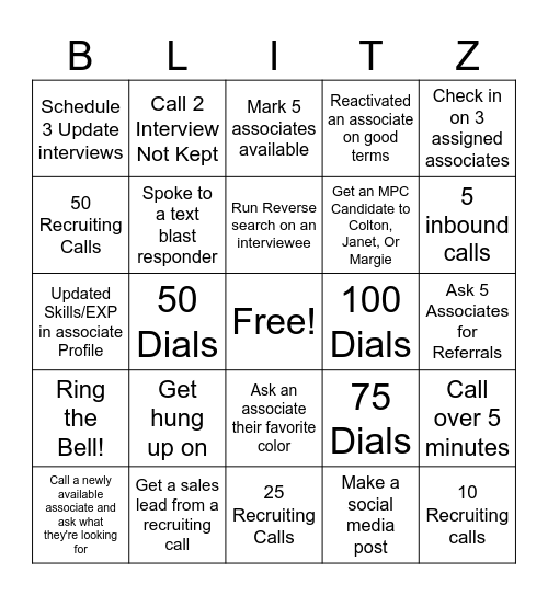 Recruiting Blitz Bingo Card